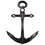 Vector iron anchor the ship with a wooden pole, a realistic image. Isolated object on a white background, can be used with any image.