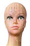 Double exposure artificial Intelligence concept, mannequin head with circuit board pattern