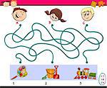 Cartoon Illustration of Education Paths or Maze Puzzle Task for Preschoolers with Children and Toys
