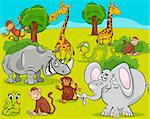 Cartoon Illustration of Scene with African Safari Animals Characters Group