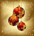 Three red balls with ornament on gold background