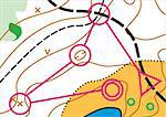 Simple topographic map for orienteering sport with distance marked on it.