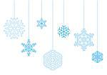 Winter pattern of hanging snowflakes on a white background. Vector, isolated objects