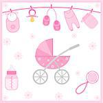 Vector illustration of baby girl shower items