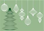 Abstract Christmas tree and hanging ornaments, set of vector design elements