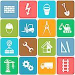 Vector abstract construction icons in colorful rounded squares