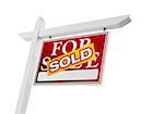 Red Sold For Sale Real Estate Sign Isolated on a White Background.