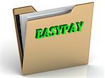 EASYPAY- bright color letters on a gold folder on a white background