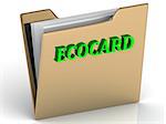 ECOCARD- bright color letters on a gold folder on a white background