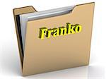 Franko- bright color letters on a gold folder on a white background