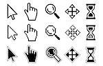 Vector icon hand, cursor and hourglass on white background.