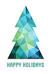 Abstract blue and green Christmas tree with geometric polygon pattern, vector card