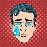 Emoji cry sadness man face icon symbol pop art retro style