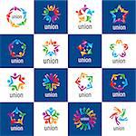 set of abstract vector logos colored people in the Union