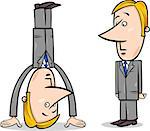 Concept Cartoon Illustration of Businessman Standind on his Head