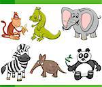 Cartoon Illustration of Wild Animal Characters Set