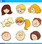 Cartoon Illustration of Cheerful Children Faces Set