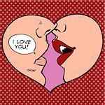 Heart kiss I love you pop art retro style. Man and woman romantic wedding or Valentines day