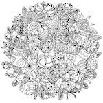 Circle Christmas  ornamen with decorative items, Black and white . Zentangle patters.  The best for your design, textiles, posters, coloring book