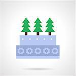 Gray pie decorated with snowflakes and fir-trees. Christmas traditional desserts. Flat color style vector icon. Single web design element for mobile app or website.