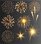 Festive Golden Firework Salute Burst on Transparent Background
