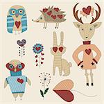 Vector Valentine's Day Set with animals and plants