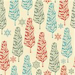 Vector Seamless Pattern with doodle hand drawn trees and snowflakes, seamless pattern in swatch menu