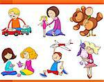 Cartoon Illustration of Kids with Toys Set