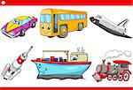 Cartoon Illustration of Land and Air and Sea Vehicles Characters Set for Children