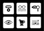 set of six isolated optician icons on black background