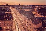 Vintage aerial view of Old Town in Vilnius, capital city of Lithuania. Gediminas avenue, main representative street of the town