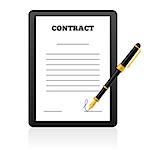 Vector illustration of signing contract, paper and fountain pen