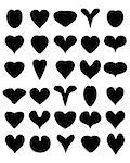 Black silhouettes of heart on the white background