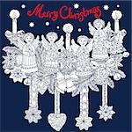 Christmas vignette  with decorative items, hand-drawing includes text Merry Christmas