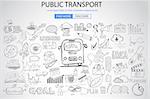 Public Transports concept wih Doodle design style :best routes, users satisfactions, gas saving. Modern style illustration for web banners, brochure and flyers.