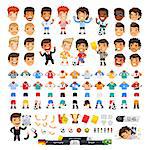 Big soccer set for your design of animation. Cartoon international football players and icons. Isolated on white background. Clipping paths included in additional jpg format.