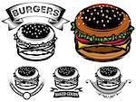 monochrome and color burger with design options for advertising fast food