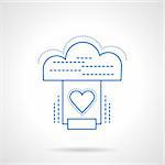 Multimedia, memory and information transfer. Cloud services with heart sign. Blue flat line style vector icon. Design element for website, mobile app, business.