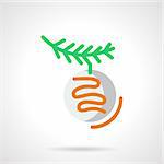 Green pine branch and white Christmas bauble with orange decor. Christmas traditional decorations. Simple flat color line vector icon. Single web design element for mobile app or website.