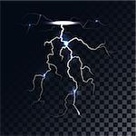 Vector lightning light effect. The forces of nature and weather. Magical power and energy. Thunder rain element