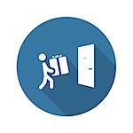 Door Delivery Icon with Man and Box. Isolated Illustration.