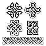 Set old traditional Celtic symbols, knots, braids in black and white