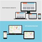 Flat designed banners for responsive website and GPS Navigation map on on media technology devices