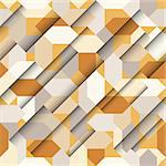 Vector seamless papercut geometric pattern with polygonal elements, yellow and grey