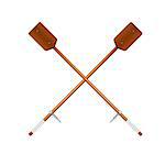 Two crossed old oars in brown design on white background