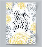 Hand Lettering "thank you very much". Brush Pen lettering isolated on a background with flowers. Handwritten vector Illustration.
