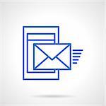 Sending message from smartphone or mobile device. Mobile mail. Simple blue line vector icon. Communications symbol. Web design element for website and mobile app.