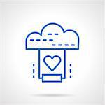 Customers cloud service with heart sign, to download or add favorite files. Blue simple line style vector icon. Single web design element for business, site, app.