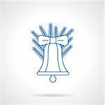 Winter decorations. Christmas bell with bow hanging on pine branch. Blue flat thin line style vector icon. Single web design element for business, site, app.