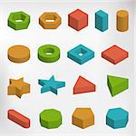 Colorful set of geometric shapes, platonic solids, vector illustration